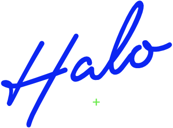 Halo tax + Accounting logo in electric blue lime green and white